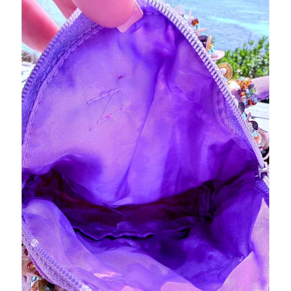 Kitschy Artsty Purple Beaded Sequin Mini Handbag Multi Color Embellished Purse - Picture 6 of 16